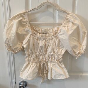 Moon River Women’s Cream Puff-Sleeve Peplum Top - XS